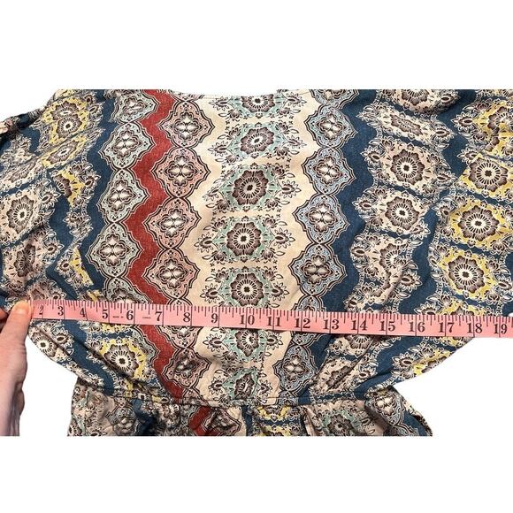 BCBGeneration Scoop Neck Short Sleeve Shorts Romper Sz XS Pink Blue Boho Pull On - Picture 8 of 12